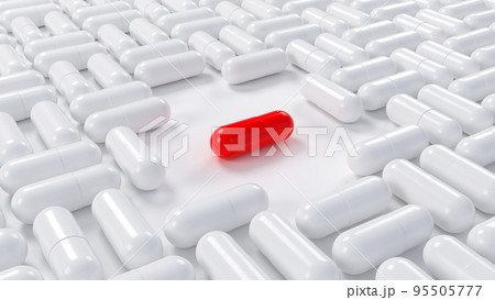 Red pill among whites. 3d illustration. 95505777