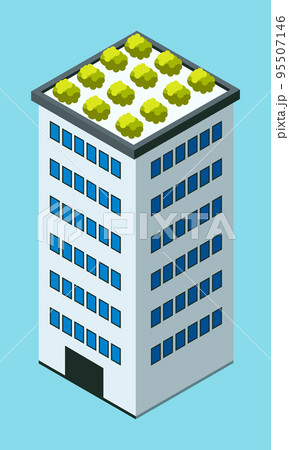 Skyscraper building in city space with green plants on the roof flat style concept top view isolated Skyscraper building in city space with green plants on the roof flat style concept top view isolated 95507146