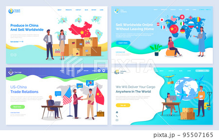International trade concept landing page template set, sell worldwide on online marketplace 95507165