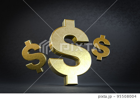 3D illustration. Three golden money symbols on a darkness background. 95508004