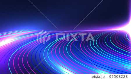 Abstract technology concept neon colors lines high speed light motion trails with lighting effect on dark blue background 95508228