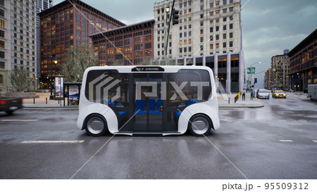 Autonomous electric bus self driving on street, Smart vehicle technology concept, 3d render 95509312