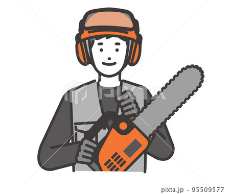 チェーンソーを持つ林業関係者のベクターイラスト素材／第一次産業／山／林 95509577