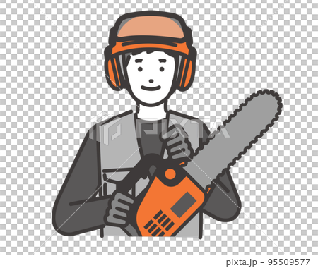 チェーンソーを持つ林業関係者のベクターイラスト素材／第一次産業／山／林 95509577