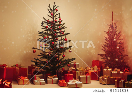 Many presents around the Christmas tree 3D illustration 95511353