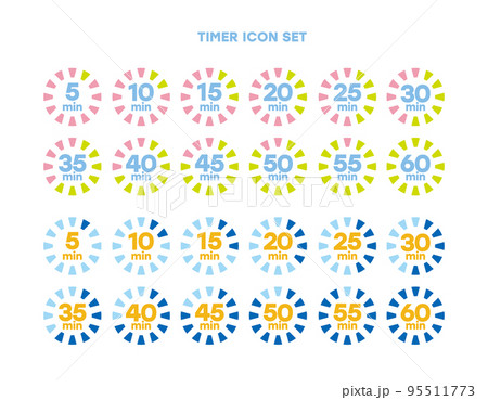 シンプルなタイマーのアイコン 時計の表示イラスト　時間計測 95511773