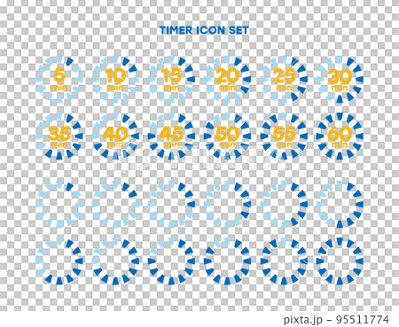 シンプルなタイマーのアイコン 時計の表示イラスト　時間計測 95511774