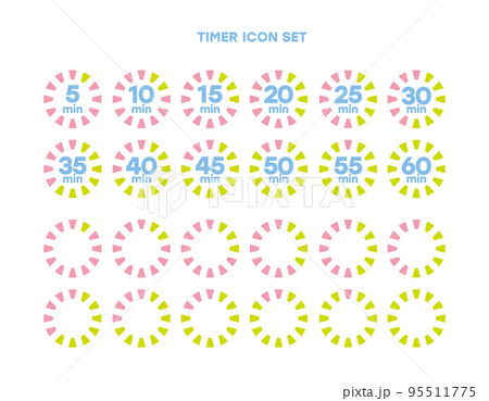 シンプルなタイマーのアイコン 時計の表示イラスト　時間計測 95511775