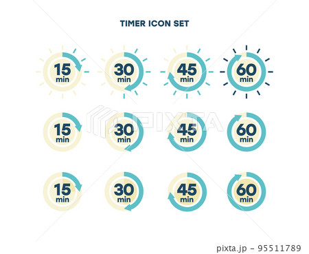 シンプルなタイマーのアイコン 時計の表示イラスト　時間計測 95511789