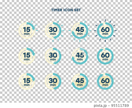 シンプルなタイマーのアイコン 時計の表示イラスト　時間計測 95511789