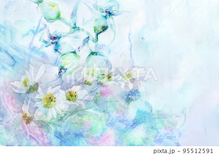 幻想的な花の手描き水彩イメージ背景 95512591