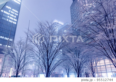 東京都 大雪が降る東京駅前 丸の内の景色 東京都 大雪が降る東京駅前 丸の内の景色 95512744