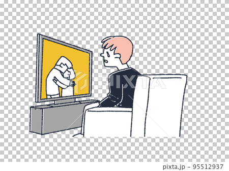 テレビドラマを見ながら涙を流す男性 涙を流すさまざまな場面 テレビドラマを見ながら涙を流す男性 涙を流すさまざまな場面 95512937