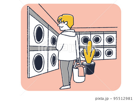 コインランドリーで洗濯をする男性 95512981
