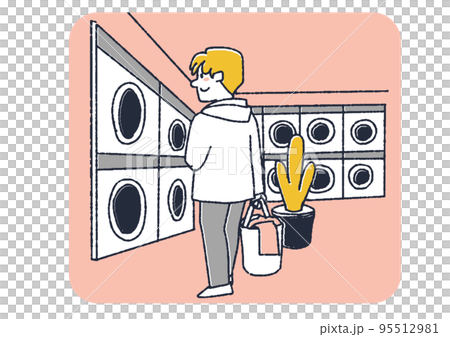コインランドリーで洗濯をする男性 95512981