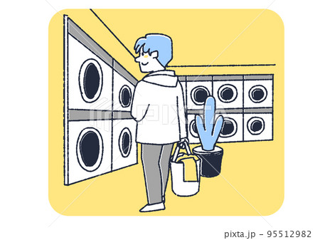 コインランドリーで洗濯をする男性 95512982