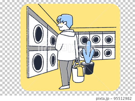 コインランドリーで洗濯をする男性 95512982