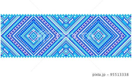 Embroidered good like old handmade cross-stitch ethnic Ukraine pattern. Ukrainian towel ornament, rushnyk called, vector. Embroidered good like old handmade cross-stitch ethnic Ukraine pattern. Ukrainian towel ornament, rushnyk called, vector. 95513338
