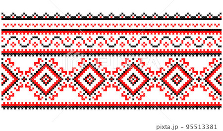 Embroidered good like old handmade cross-stitch ethnic Ukraine pattern. Ukrainian towel ornament, rushnyk called, vector. Embroidered good like old handmade cross-stitch ethnic Ukraine pattern. Ukrainian towel ornament, rushnyk called, vector. 95513381