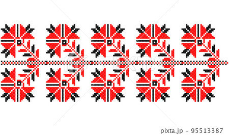 Embroidered good like old handmade cross-stitch ethnic Ukraine pattern. Ukrainian towel ornament, rushnyk called, vector. Embroidered good like old handmade cross-stitch ethnic Ukraine pattern. Ukrainian towel ornament, rushnyk called, vector. 95513387