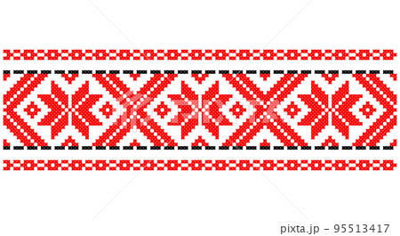 Embroidered good like old handmade cross-stitch ethnic Ukraine pattern. Ukrainian towel ornament, rushnyk called, vector. 95513417