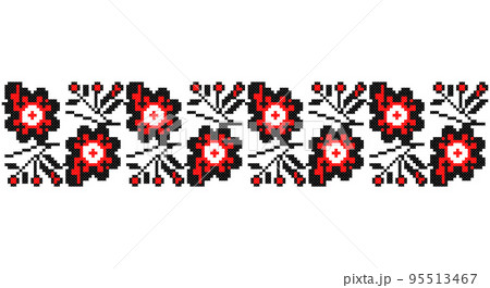 Embroidered good like old handmade cross-stitch ethnic Ukraine pattern. Ukrainian towel ornament, rushnyk called, vector. 95513467