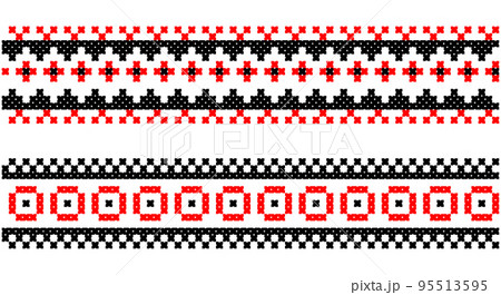 Embroidered good like old handmade cross-stitch ethnic Ukraine pattern. Ukrainian towel ornament, rushnyk called, vector. Embroidered good like old handmade cross-stitch ethnic Ukraine pattern. Ukrainian towel ornament, rushnyk called, vector. 95513595