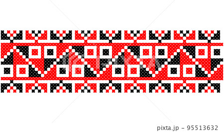 Embroidered good like old handmade cross-stitch ethnic Ukraine pattern. Ukrainian towel ornament, rushnyk called, vector. 95513632