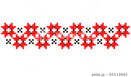 Embroidered good like old handmade cross-stitch ethnic Ukraine pattern. Ukrainian towel ornament, rushnyk called, vector. 95513692