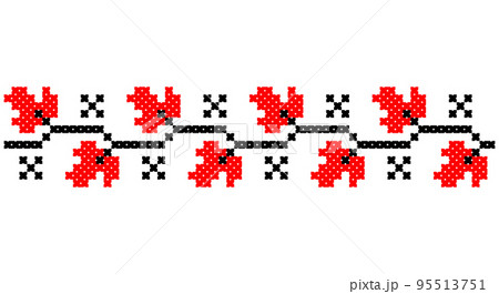 Embroidered good like old handmade cross-stitch ethnic Ukraine pattern. Ukrainian towel ornament, rushnyk called, vector. Embroidered good like old handmade cross-stitch ethnic Ukraine pattern. Ukrainian towel ornament, rushnyk called, vector. 95513751