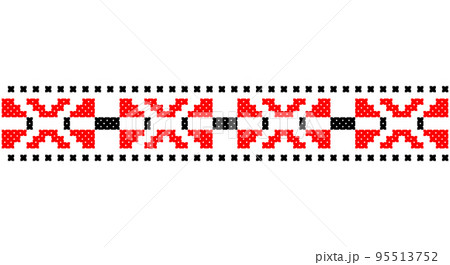 Embroidered good like old handmade cross-stitch ethnic Ukraine pattern. Ukrainian towel ornament, rushnyk called, vector. 95513752