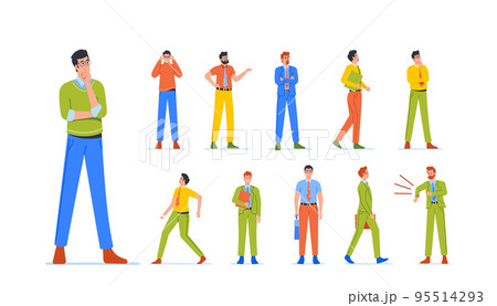 Set Of Business Men, Clerks Or Collars Male Characters At Work. Angry Boss, Thinking, Stand With Folder In Hands Set Of Business Men, Clerks Or Collars Male Characters At Work. Angry Boss, Thinking, Stand With Folder In Hands 95514293