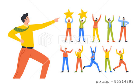 Set Of Men Rejoice With Hands Up, Happy Male Characters Rejoice, Businessman With Star In Hands, Jump, Celebrate Success Set Of Men Rejoice With Hands Up, Happy Male Characters Rejoice, Businessman With Star In Hands, Jump, Celebrate Success 95514295