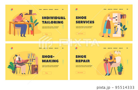 Cobbler Professional Occupation Landing Page Template Set. Shoemakers Create Handmade Footgear Vector Illustration Cobbler Professional Occupation Landing Page Template Set. Shoemakers Create Handmade Footgear Vector Illustration 95514333