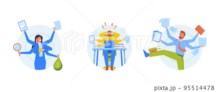 Set of Worker Multitasking Skills, Effective Time Management, Productivity Concept, Business People With Many Arms 95514478