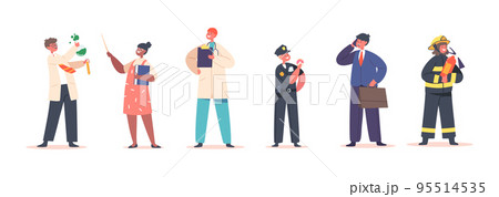 Kid Profession Policeman, Firefighter and Doctor with Scientist, Teacher and Businessman. Children Choose Career 95514535