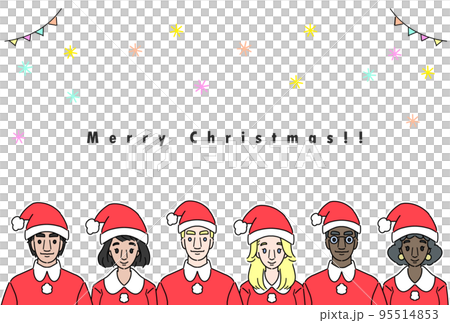 笑顔でサンタクロースの帽子をかぶったインバウンドのクリスマスカード　マスクなし 95514853