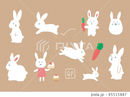 手描きのうさぎイラストセットのイラスト素材 [95515887] - PIXTA