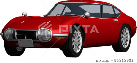 昔懐かしいトヨタ2000GTの自動車画像、背景透明の切抜き画像イラストの