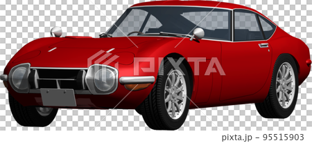 昔懐かしいトヨタ2000GTの自動車画像、背景透明の切抜き画像イラストの