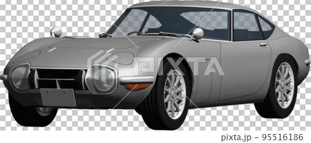 昔懐かしいトヨタ2000GTの自動車画像、背景透明の切抜き画像イラストの