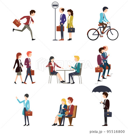 Business people in urban outdoor activity. Vector men and women characters set 95516800