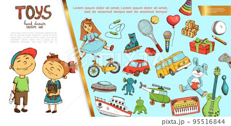 Hand Drawn Children Toys Concept 95516844