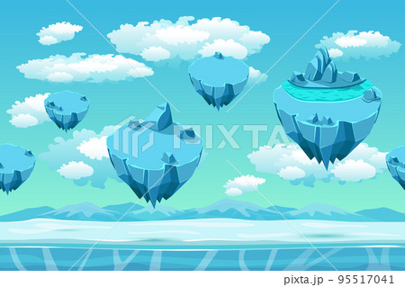 Ice and snow with the ice islands. Seamless game landscape. Cartoon background for games 95517041