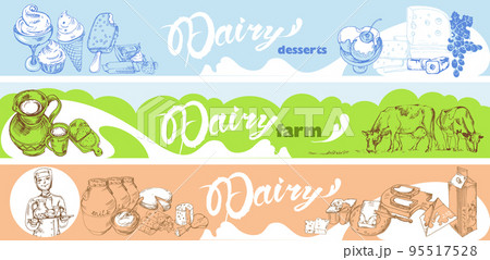 Hand Drawn Dairy Horizontal Banners 95517528