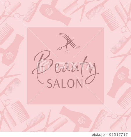 Background with scissors, combs, hair dryer. Design for beauty salon and hairdresser. 95517717