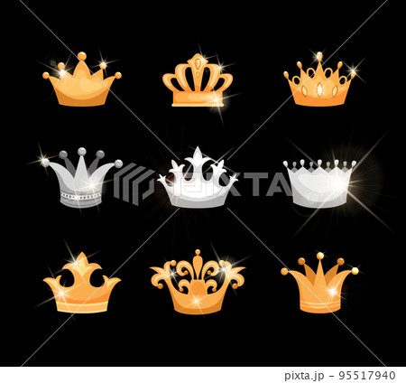 Gold and silver crowns icons set Gold and silver crowns icons set 95517940
