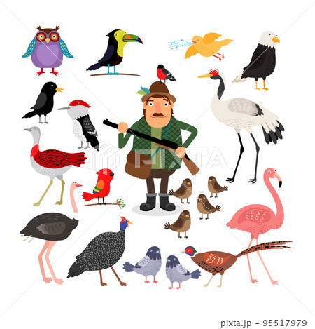 Fowling. Birds and Hunter vector illustration Fowling. Birds and Hunter vector illustration 95517979