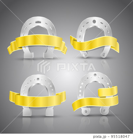 Horseshoe And Ribbon Concept Icons Set 95518047