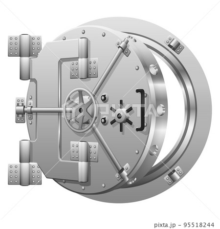 Half-open bank vault door on white 95518244